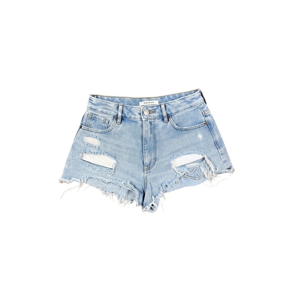 PacSun High Rise Festival Shorts Light Blue Distressed Denim Cut Off Size 25